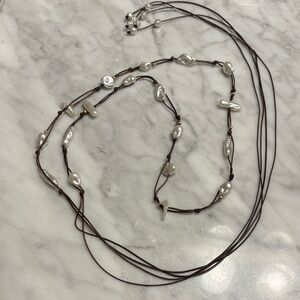 🤍Elegant Pearl and Brown String Belt / Necklace